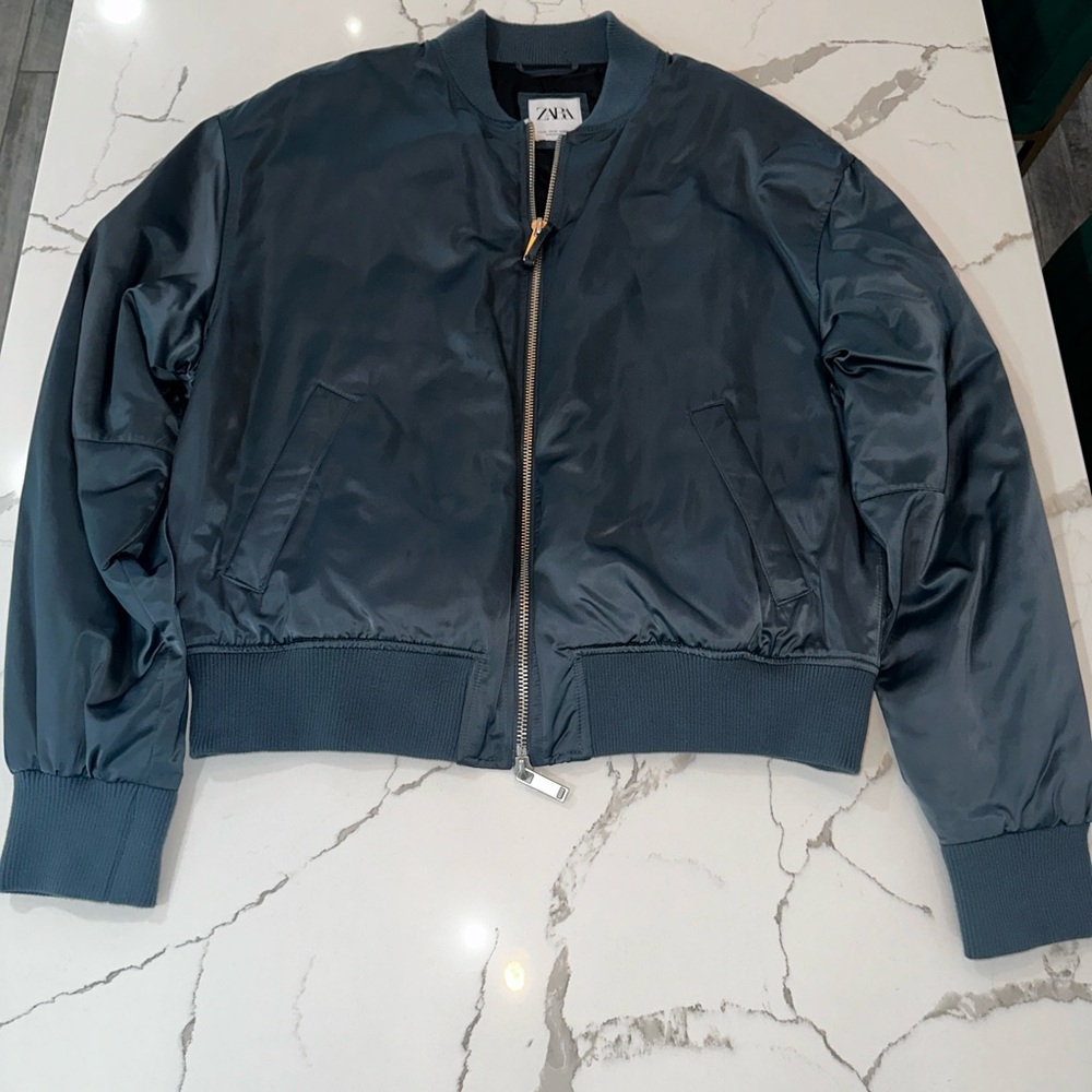Zara Blue Zip Up Bomber Jacket With Side Pockets Size XL. In Great Condition. - Picture 3 of 13